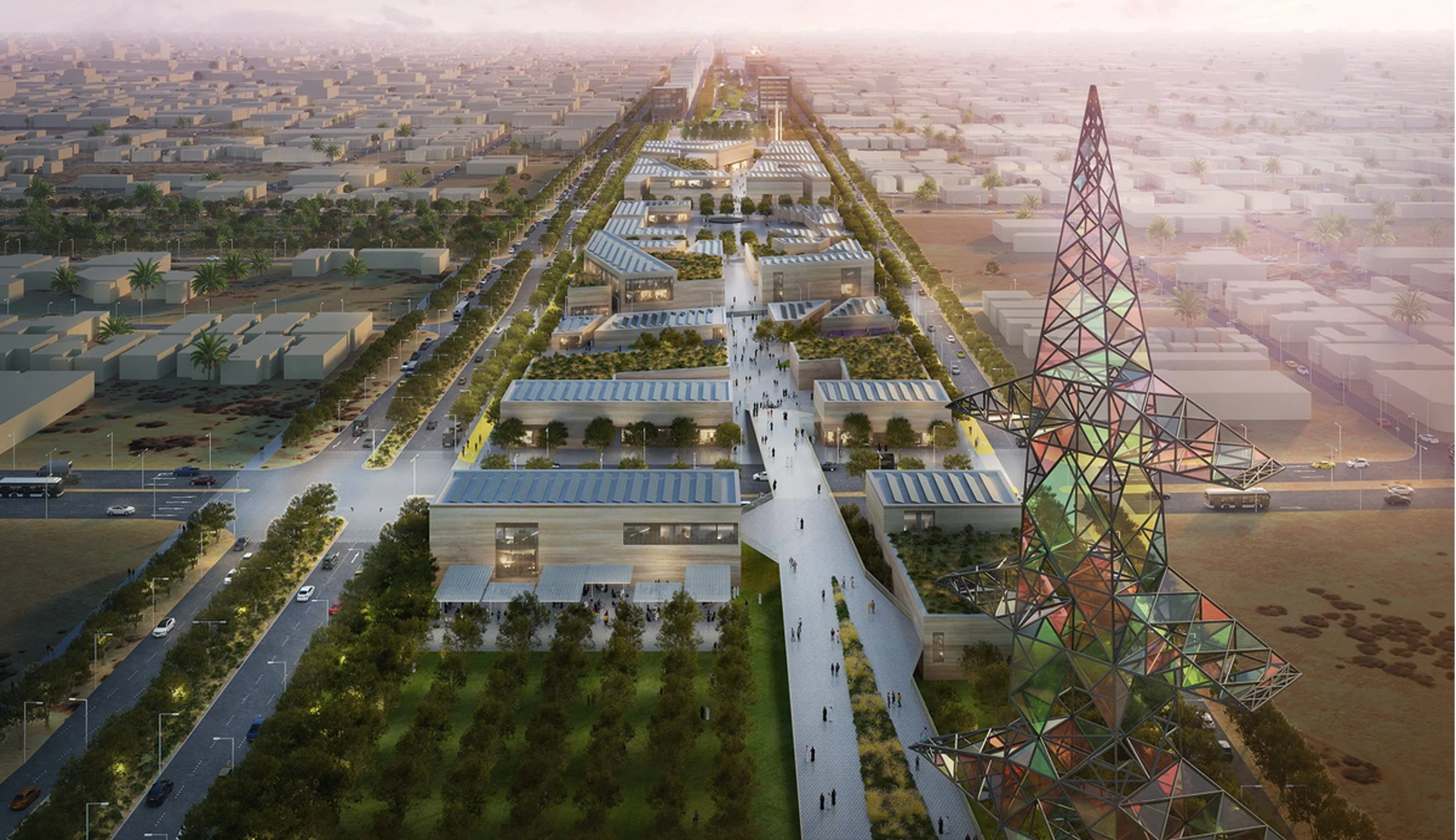 Aerial project visualization of Sports Boulevard in Riyadh